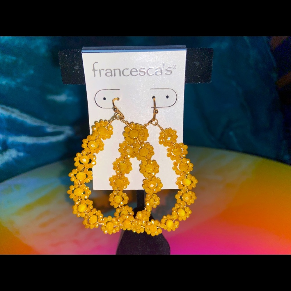 YELLOW SHIMMERY BEADED EARRINGS